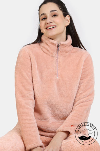 Buy Zivame Fancy Fur Knit Poly Sweatshirt - Dusty Pink